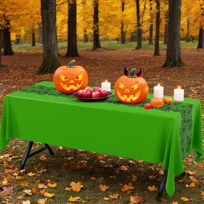Breling Halloween 6 Pcs Spider Web Rectangular Tablecloths Waterproof Wrinkle Resistant Spider Web Pattern Tablecloths for Halloween and Holiday Banquet Parties Kitchen Dining Room(Green)