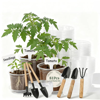 ENNUFO Clear Nursery Pots with Drainage, 81 Pcs Set, 4/5/6 Inch Plastic Pots for Indoor Plants, Seed Starter Kit with Plant Saucers, Clear Plant Pots with Drainage Holes, Pot Liners, Labels & Tools