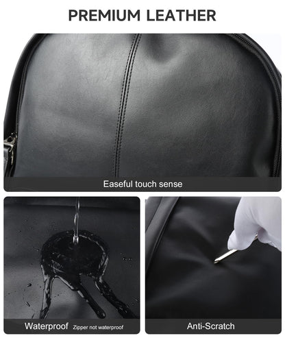 MOYYI Leather Backpack for Men Black Large Backpack Fit 15.6inch Laptop Rucksack Waterproof for business Commute Casual Daypack