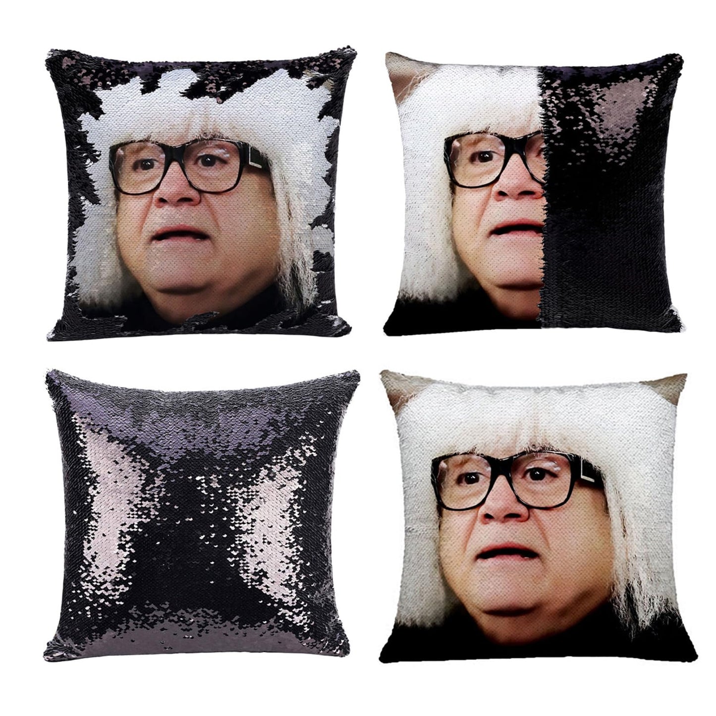 DIY Office Sequin Pillows Cover Magic Reversible Sequin Pillowcase Home Decorative Cushion Cover for 16×16 Inches (1, Danny 2 Black)