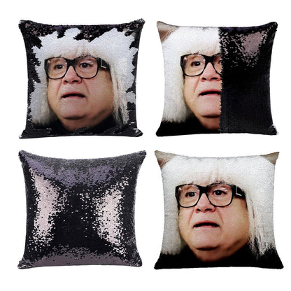DIY Office Sequin Pillows Cover Magic Reversible Sequin Pillowcase Home Decorative Cushion Cover for 16×16 Inches (1, Danny 2 Black)