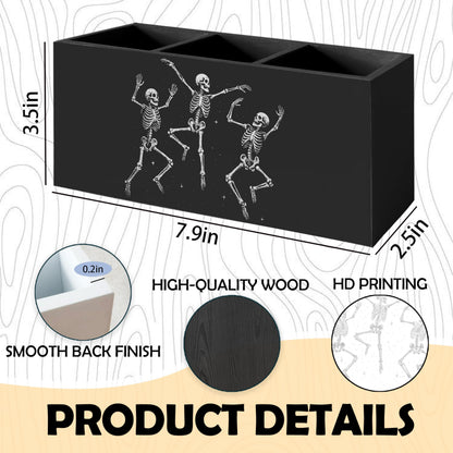 KAOWT Gothic Skeleton Gifts Pen Pencil Utensils Holder, Funny Spooky Dancing Skeleton Wooden Pen Holder for Home Office Kitchen Desk Decor, Holder Sign Organizer forHome Office Desk Accessories
