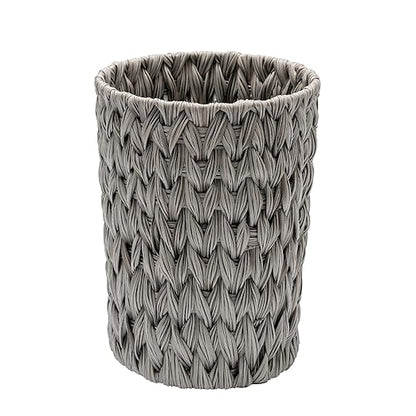 GRANNY SAYS Small Wicker Trash Can, 2 Gallon Bathroom Waste Basket, Small Bathroom Garbage Can, Plastic Trash Basket for Decor, Round Wastebaskets for Office, Bedroom, Cabinet, Grey