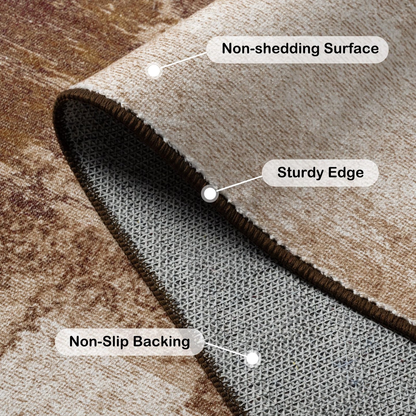 Kelarea Living Room Rug, 4x6 Rug Modern Abstract Washable Rugs Brown Foldable Faux Wool Vintage Carpets, Non Slip Rug for Bedroom, Dining Room, College Dorm, Kids Playroom, Home Office