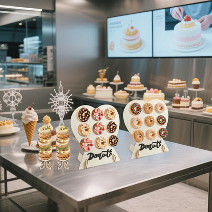 4 Pack Donut Wall Display Stand - 9 Doughnut Heart Shape Holder Board with 2Pcs Donut Tower Stand for Grow Up Party, Birthday, Wedding