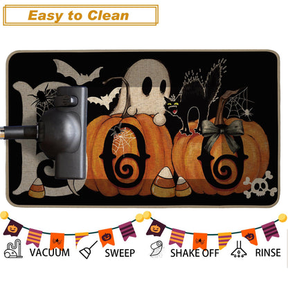 Baccessor Halloween Kitchen Mats Set of 2, Ghost Pumpkin Cat Spider Web Bat Boo Kitchen Rugs for Floor Low-Profile Farmhouse Fall Halloween Party Home Decor 17x29 and 17x47 Inch