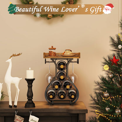 X-cosrack Wine Racks Countertop, Small Wine Rack with Wine Glass Holder, Mini Countertop Wine Rack with Tabletop Wine Storage Cabinet Shelf for Kitchen Pantry Home Bar