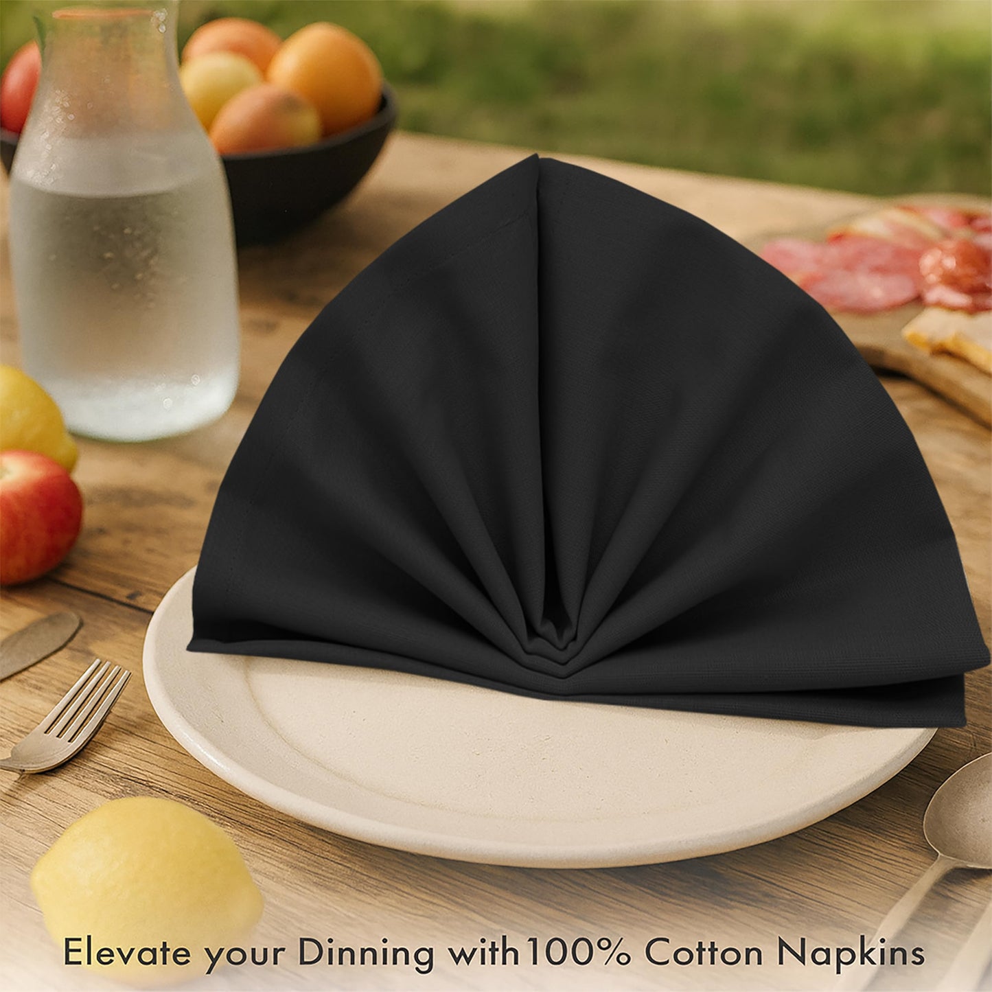 Ruvanti Cloth Napkins Set of 6, 100% Cotton High GSM 18x18 Inches Soft, Washable, Highly Durable & Absorbent, Perfect for Parties, Christmas, Thanksgiving Dinners – Black Beauty