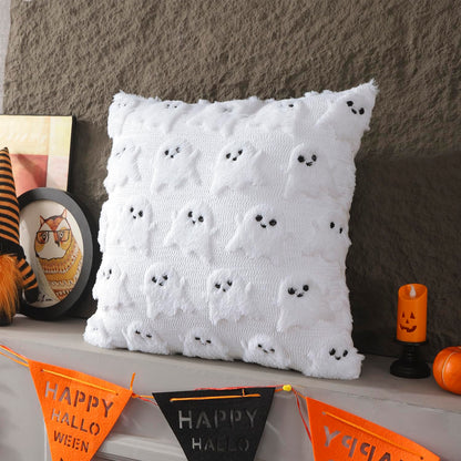 LUOYEHK Halloween Pillow Covers 16x16 Set of 2 White Ghost Decorative Pillow Cases Holiday Soft Plush Faux Fur Cushion Covers for Couch Sofa Bed