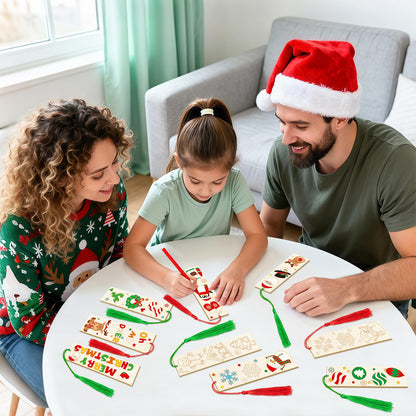 36 Pcs Color Your Own Christmas Bookmarks for Kids DIY Christmas Gifts Wooden Blank Bookmarks Bulk with Hanging Tassel for Xmas Winter Crafts Birthday Gift