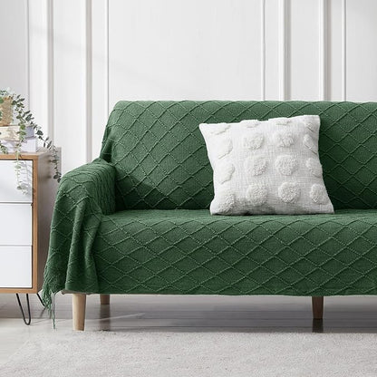 BOURINA Green Throw Blanket 50 x90 Inches Throw Textured Solid Soft Sofa Throw Bed Runner Couch Cover Knitted Decorative Blanket Bed Runner