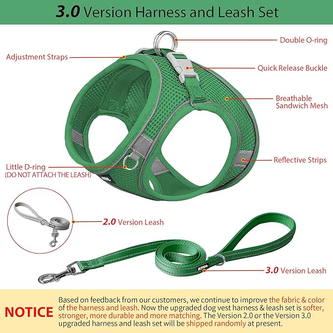 AIITLE Escape Proof Dog Harness - Step in Adjustable Dog Harness No Choke Over with Breathable Mesh and Quick-Release Buckle for All Weather- Outdoor Walking, Training for Medium Dogs Green XL