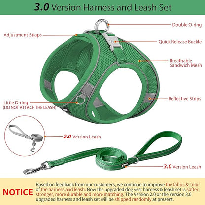 AIITLE Escape Proof Dog Harness - Step in Adjustable Dog Harness No Choke Over with Breathable Mesh and Quick-Release Buckle for All Weather- Outdoor Walking, Training for Medium Dogs Green XL