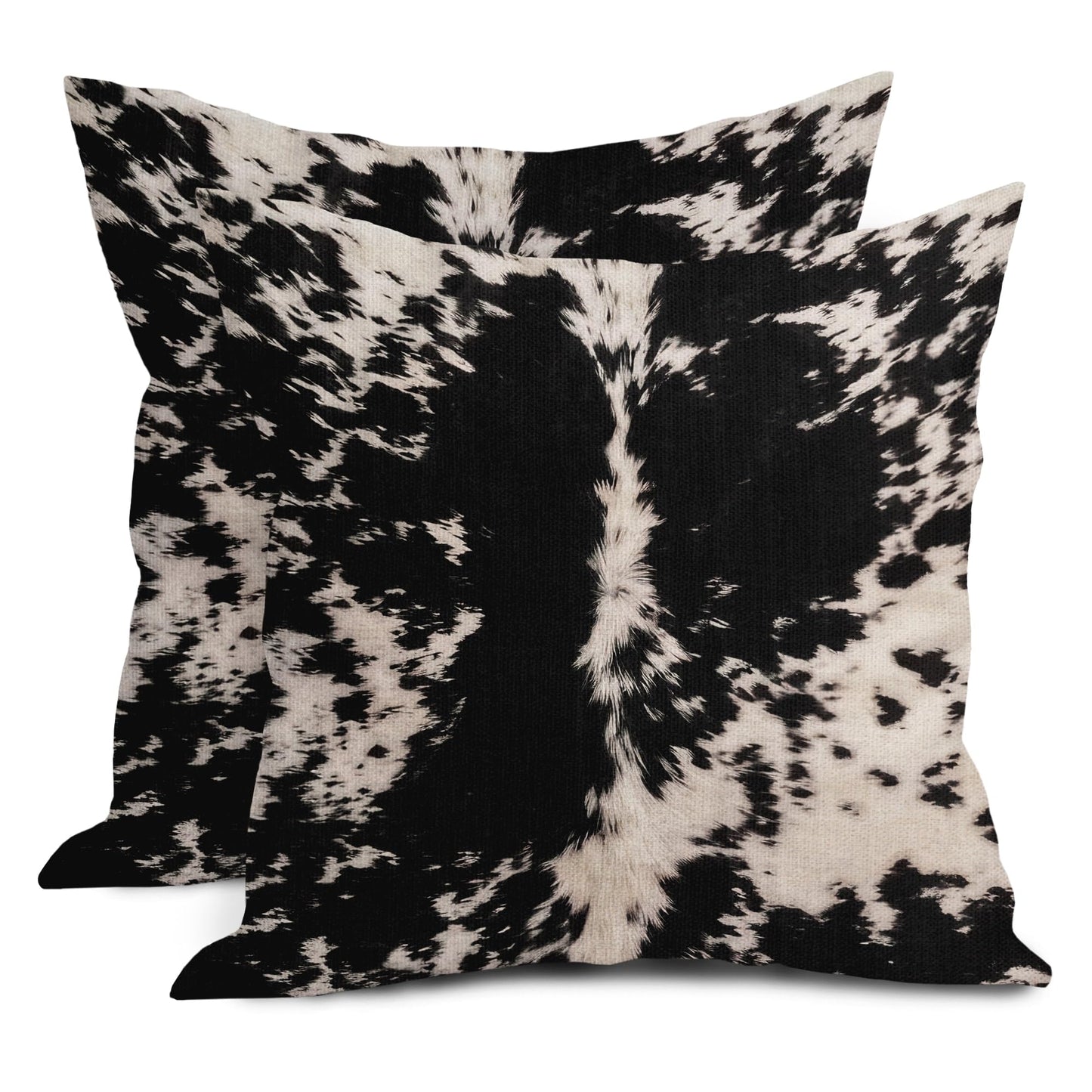 Cowhide Print Pillow Covers 20X20 Inch Black White Cow Spots Decorative Square Pillow Cases Set of 2 Farmhouse Western Home Decor Cotton Linen Throw Pillows For Bedroom Sofa Couch Porch Outdoor