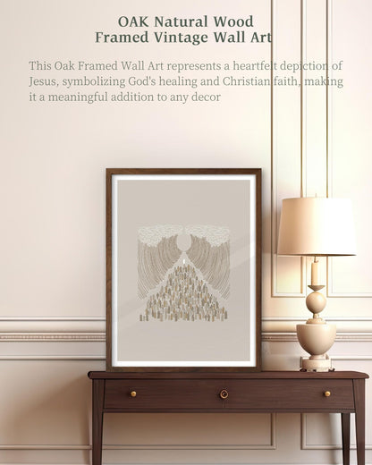 iHery Natural OAK Wood Jesus and Peter Walk on Water Framed Wall Art, 12x16 in Modern Sketch Bible Verses Canvas Art Decor, Beige Logs Boho Scripture 1Pack for Living Room Bedroom