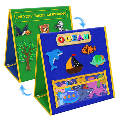 AKAYOK Foldable Felt Board for Toddlers, Double-Sided Flannel Boards Stories for Preschool Learning, Interactive Storytelling & Play, 33" x 12" Portable Felt Letter Board for Home & Classroom Use