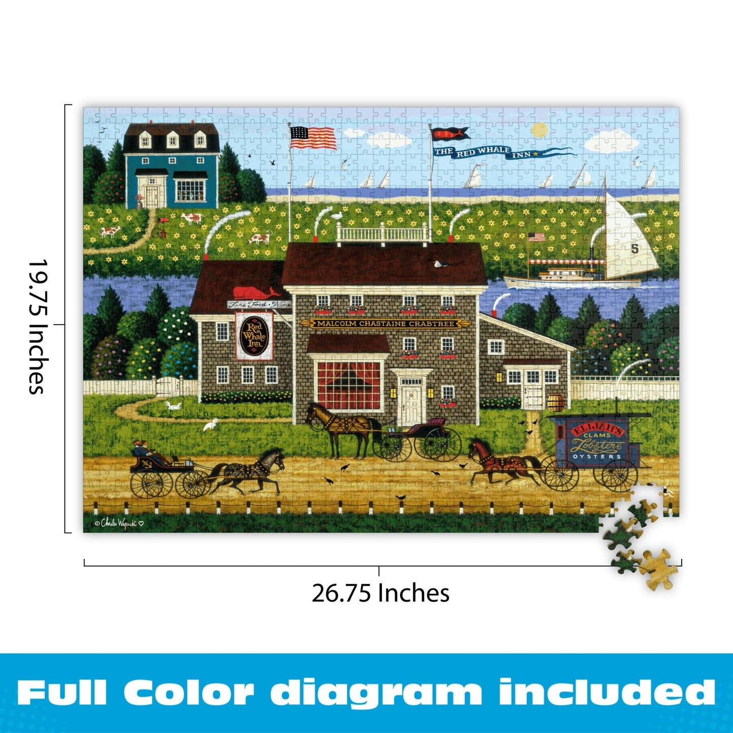 Buffalo Games Charles Wysocki Red Whale Inn Jigsaw Puzzle – 1000 Piece Puzzle for Adults and Families, Coastal Americana Art