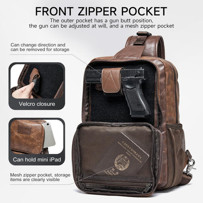 MOYYI EDC Crossbody Bag for Men Leather Sling Bag, Tactical Chest Bag with USB Charging Port, 7L Small Casual Daypacks for Travel