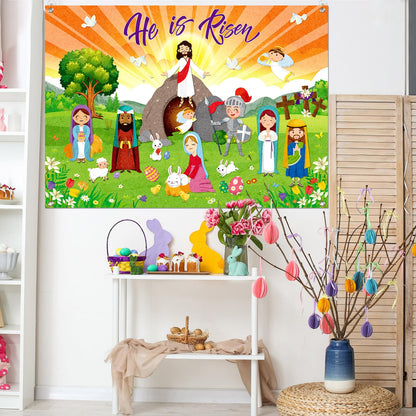 Tiamon Easter Felt Set Make an Easter He Lives Felt Scenes Resurrection Story Board Set with 14 Pcs Detachable Ornaments Wall Decor Jesus Crafts Kit for Party Spring Activity