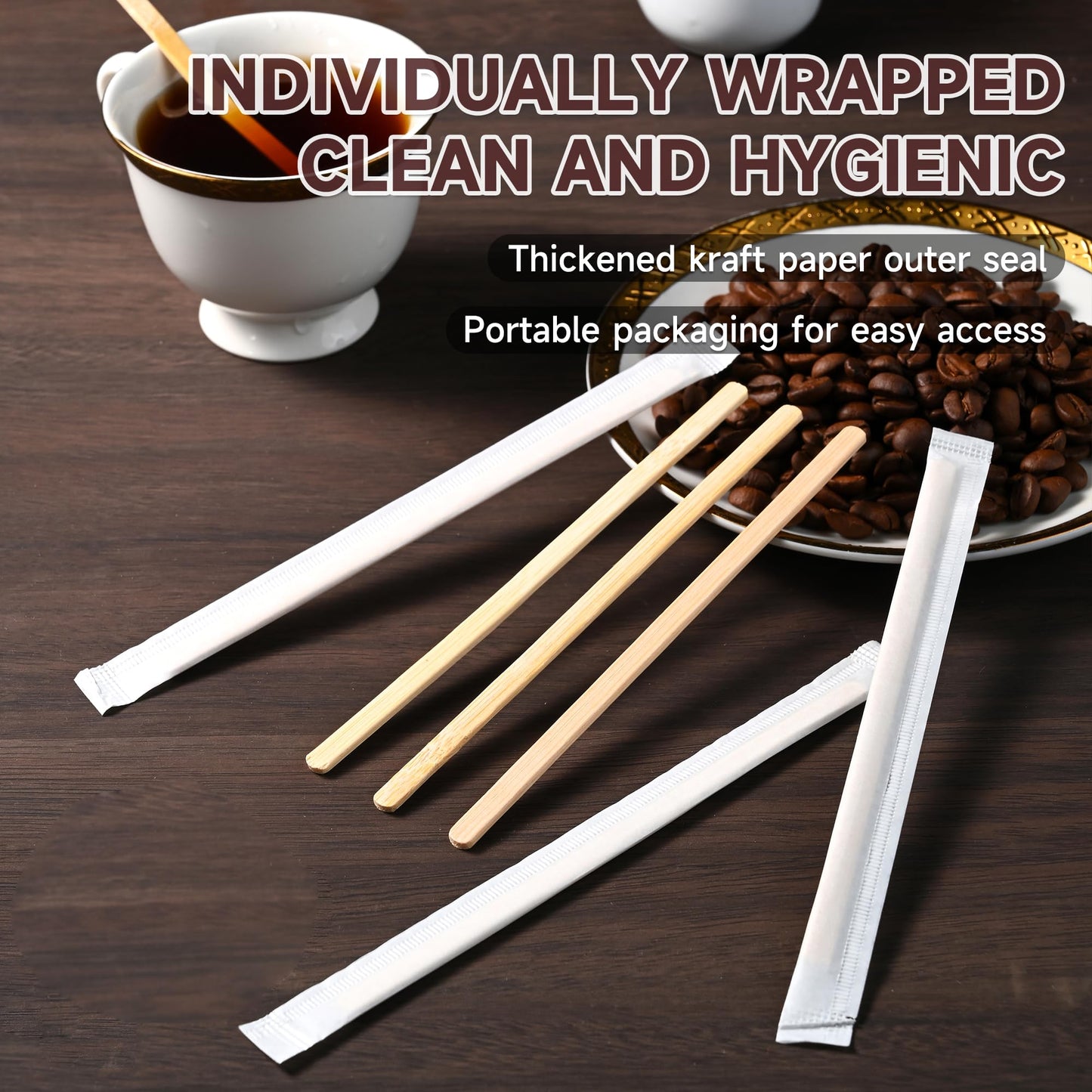 VIWIK Individually Wrapped Bamboo Stirrers, 500 Pack Natural Bamboo Coffee Stir Sticks (5.5 Inch), Disposable Drink Stirrers for Home, Office, Coffee Shop, Bar & Restaurant