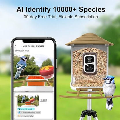 birdsnap® TUC Bird Feeder with Camera 2K HD Live with 32GB Card Auto Detect & Notify AI Identify Camera Birds Feeders Solar Powered Wireless Outdoors Backyard Gift for Mom Dad Birds Lover, 2.4G WiFi
