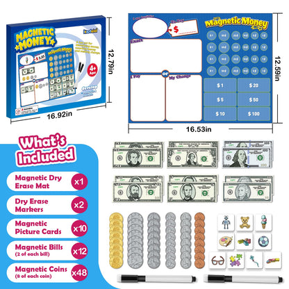 Kasfalci 73 PCS Magnetic Money for Kids for Learning, Math Manipulatives, Learning & Education Toys for Classroom, Pretend Play, Math Games for Toddler, Teacher and Homeschool Supplies