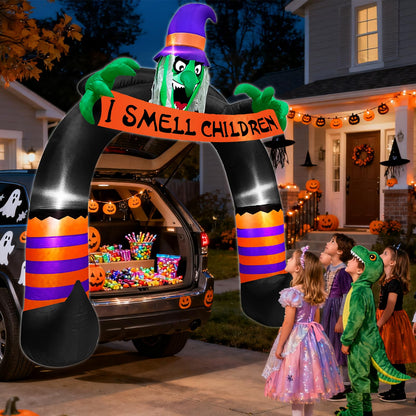 TURNMEON 6FT Halloween Inflatable Trunk or Treat Car Decoration Scary Witch Arch Holds Banner Build-in LED Blow up Car Decor SUV Halloween Outdoor Decorations Party Activities Lawn Yard