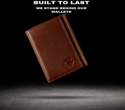 Stealth Mode Trifold Wallet - RFID Blocking Wallet with Flip ID Holder - Leather Case for Money, Credit Cards - Mens Organizer, Divided Billfold, Identity Protection - Men's Gifts (Brown Pebble)