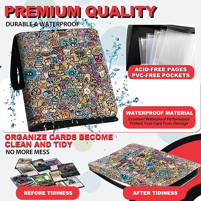 1008 Card Binder 9 Pocket, 3-Ring Trading Card Binder with 56 Page Removable Sleeves, High Storage Waterproof Trading Card Holder Collection Card Album Organizer Case for TCG Cards