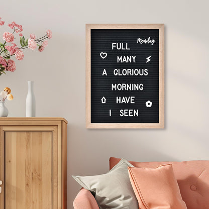 Felt Letter Board with 402 Letters, Numbers & Symbols - 12 x 16 inch Large Changeable Message Board with Wooden Frame Wall Mount Hook, 2 Canvas Bags, Wood Stand (Beige)