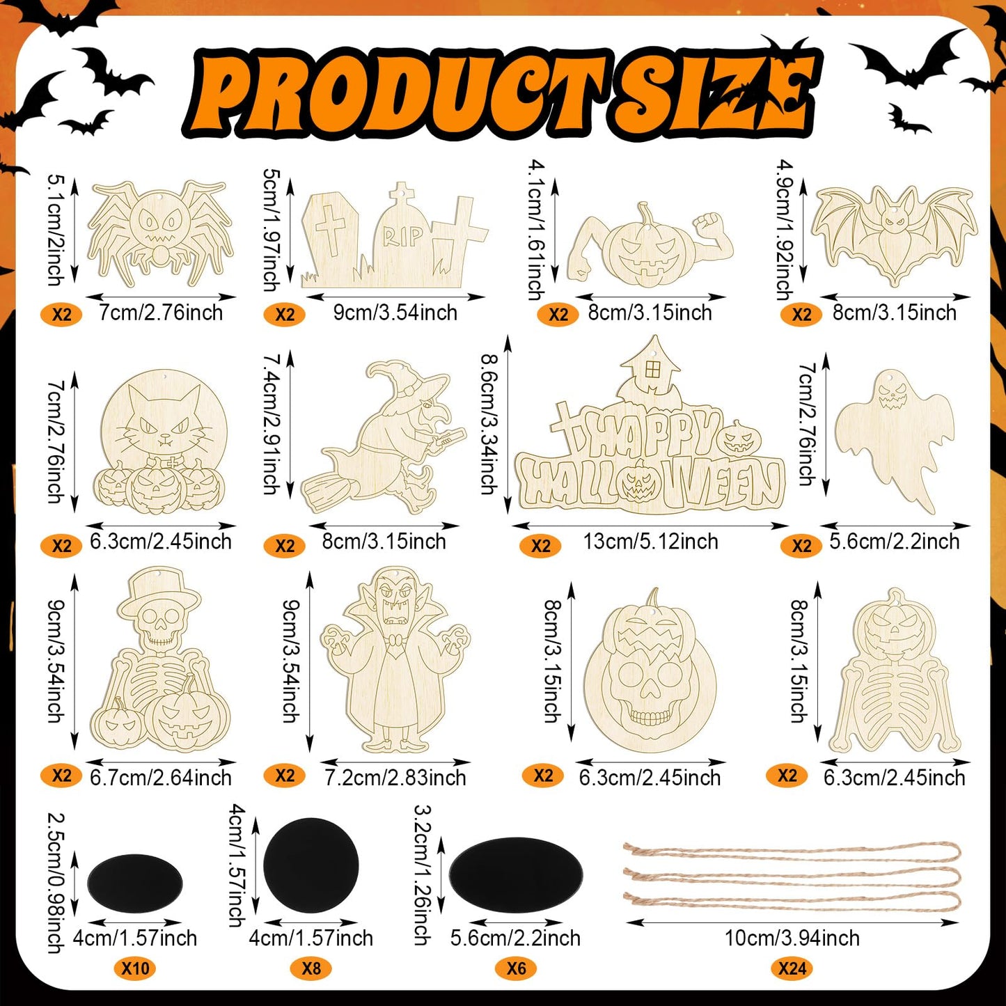 Jenaai 72 Pcs Halloween DIY Wooden Magnets Crafts Kit Refrigerator Decoration Halloween Painting Magnetic Stickers Pumpkins Bats Ghost Hanging Magnets for Garage Door Mailbox Decor