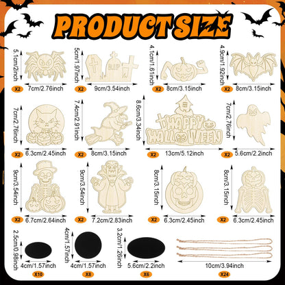 Jenaai 72 Pcs Halloween DIY Wooden Magnets Crafts Kit Refrigerator Decoration Halloween Painting Magnetic Stickers Pumpkins Bats Ghost Hanging Magnets for Garage Door Mailbox Decor
