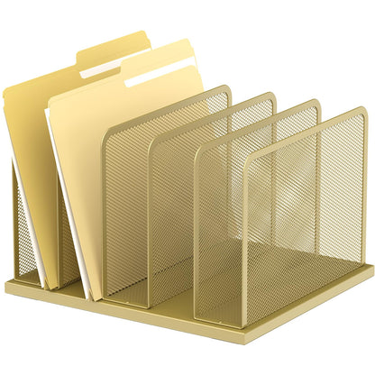 Kuntine.B Desk File Organizer Upright Mesh Desktop Organizer File Sorter Office Organization File Holder for Home, Office & Classroom (Gold, 1 Pack 5-Section)