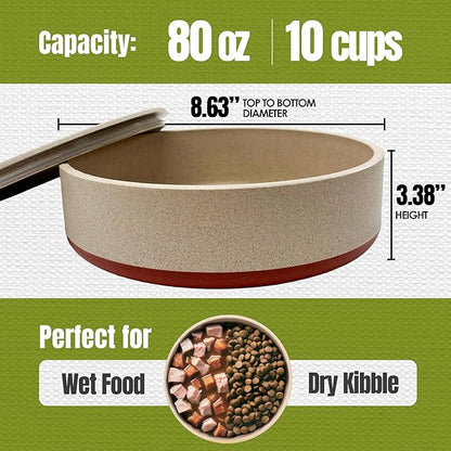 Palz&Co EcoBowl with Lid for Dogs & Cats, 80 oz Cinnamon - Natural Bamboo Pet Bowl with Non-Slip Base, Pet Food and Water Dish, Dishwasher Safe