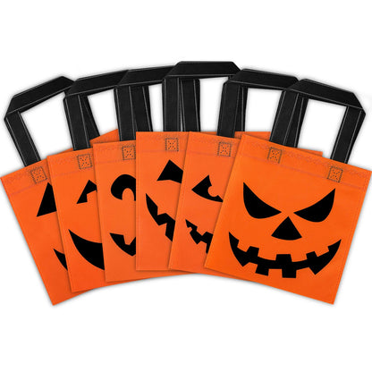 Boao 24 Pieces Halloween lantern Pumpkin Tote Bags, 8 by 8 Inches Non woven Candy Goody Bags for Halloween Party Favors Supplies