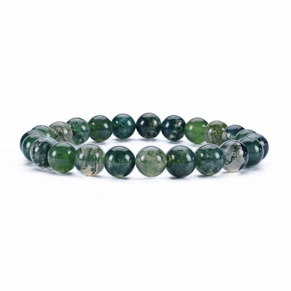 Cherry Tree Collection Moss Agate Beaded Bracelet – Genuine 8mm Gemstone Stretch Bracelet for Men & Women – Handmade Crystal Bracelet - (Moss Agate - M)