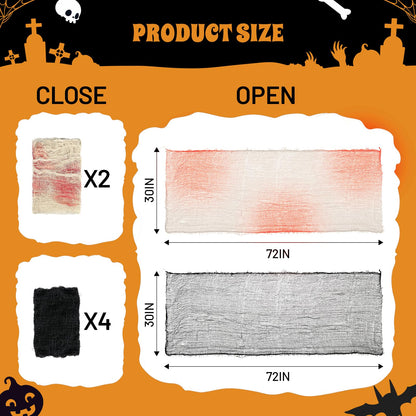 Yeomant 6Pcs Halloween Creepy Cloth 30×72inch, Scary Halloween Fabric Gauze, 2Pcs Blood 4Pcs Black Creepy Cloth for Yard, Doorway, Haunted House Party