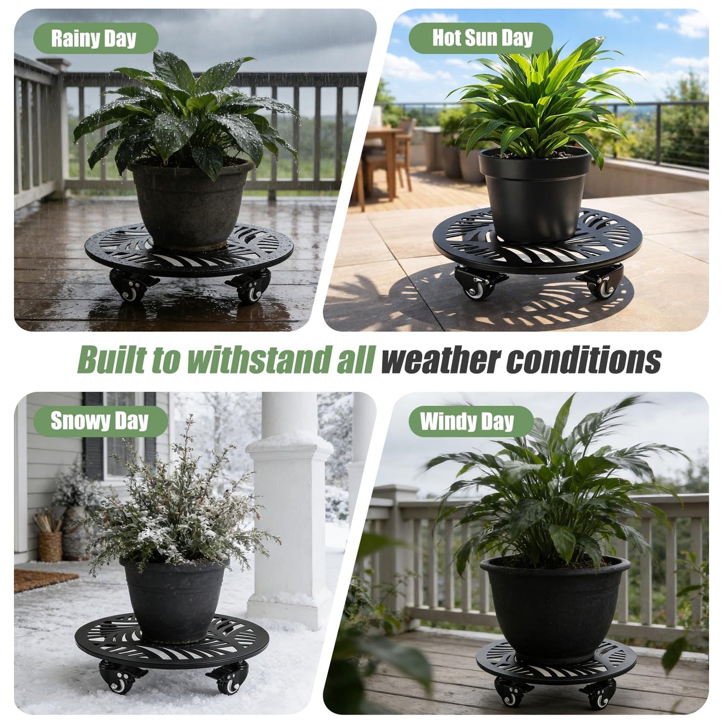 1 Pack Metal Plant Caddy with Wheels 12 Inch Large Heavy-duty Rolling Plant Stands with Casters Wheeled Planter Dolly Pot Mover Rollers Rust-proof Round Garden Trolley Coasters for Indoor Outdoor Use