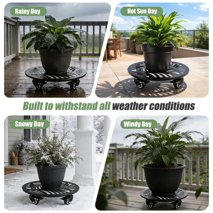 1 Pack Metal Plant Caddy with Wheels 12 Inch Large Heavy-duty Rolling Plant Stands with Casters Wheeled Planter Dolly Pot Mover Rollers Rust-proof Round Garden Trolley Coasters for Indoor Outdoor Use