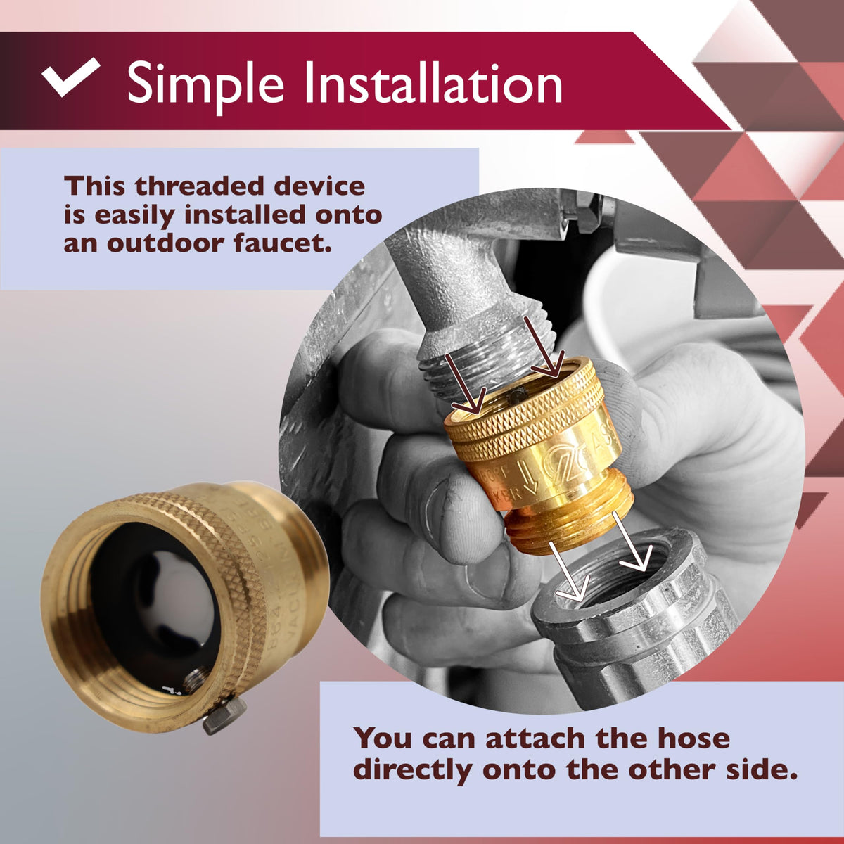Vacuum Breaker 3/4 Inch Solid Brass Hose Bib Backflow Preventer for Garden Spigot RV Pack of 2