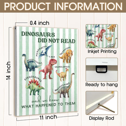 XINCEYWJ Dinosaur Room Wall Decor, Dinosaur Reading Canvas Art Prints Framed, Toddler Boy Room Decor, Dino Artwork Green Dinosaurs Wall Art for Kids Toddler Boy Room Nursery Room, 11x14 In