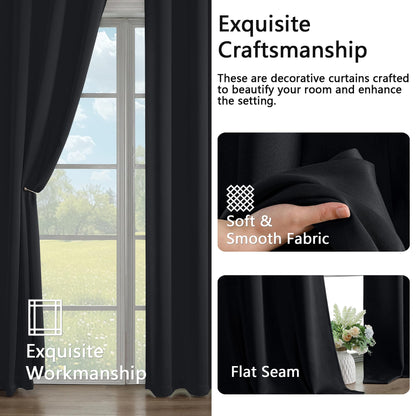Simplebrand Halloween Black Out Curtains for Bedroom 72 Inches Long 2 Panels Set, Solid Thermal Insulated Privacy Room Darkening Window Curtains for Living Room, Soft Blackout Drapes, W50 x L72 Inch