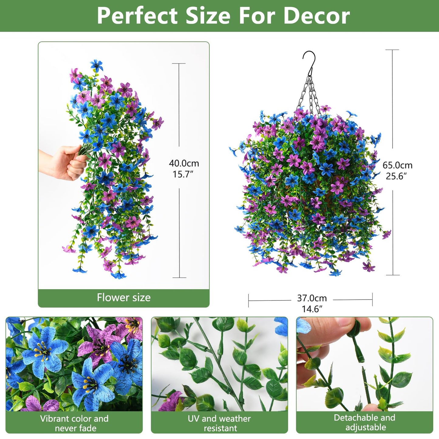 INQCMY Artificial Faux Hanging Flowers Plants Basket for Outdoor Outside Spring Decoration,UV Resistant Fake Silk Daisy in Planter Resistant Look Real for Home Porch Balcony Patio Yard Decor