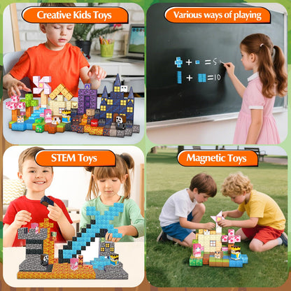 220 PCS Magnetic Blocks - Magnetic Building Blocks for Kids Ages 3 4-8 8-12, Magnetic Cubes STEM Stacking Toys Montessori Sensory Toys for Boys & Girls Christmas, Halloween, Birthday Easter Gifts