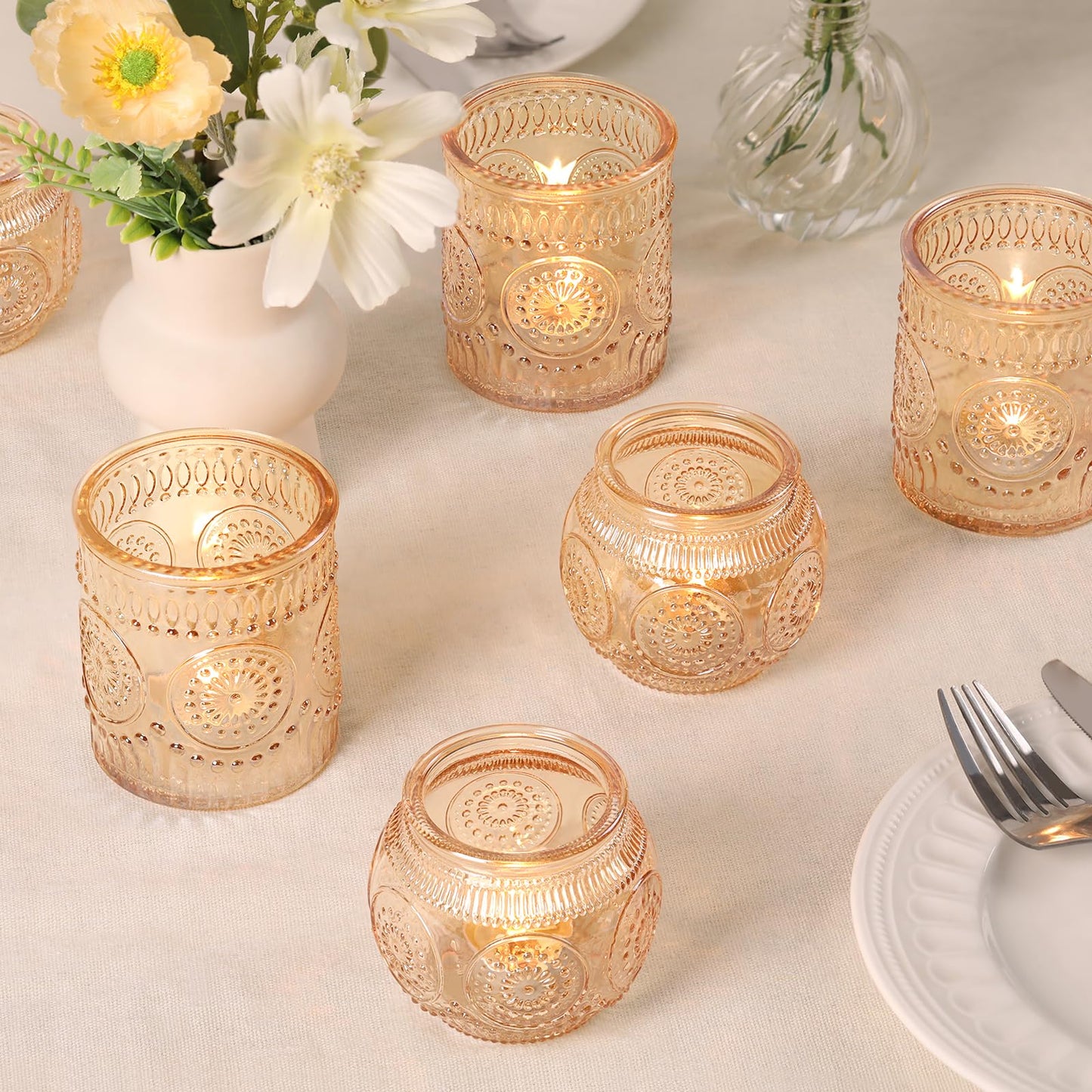 DARJEN Gold Votive Candle Holders- 10Pcs Glass Tealight Candle Holder, Size Upgrade Design for Home Decor, Elegant Candle Holder for Party & Dinner Table Centerpieces, Living Room Decor Gifts