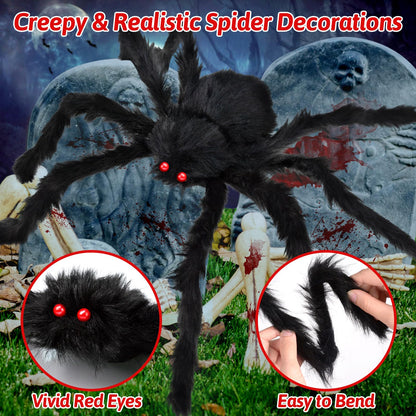EZIGO 212'' Triangular Huge Halloween Spider Web 49" Giant Fake Spider for Outdoor Halloween Decorations with Stretch Cobweb, halloween Party Supplies for Indoor Home Yard Haunted House Décor