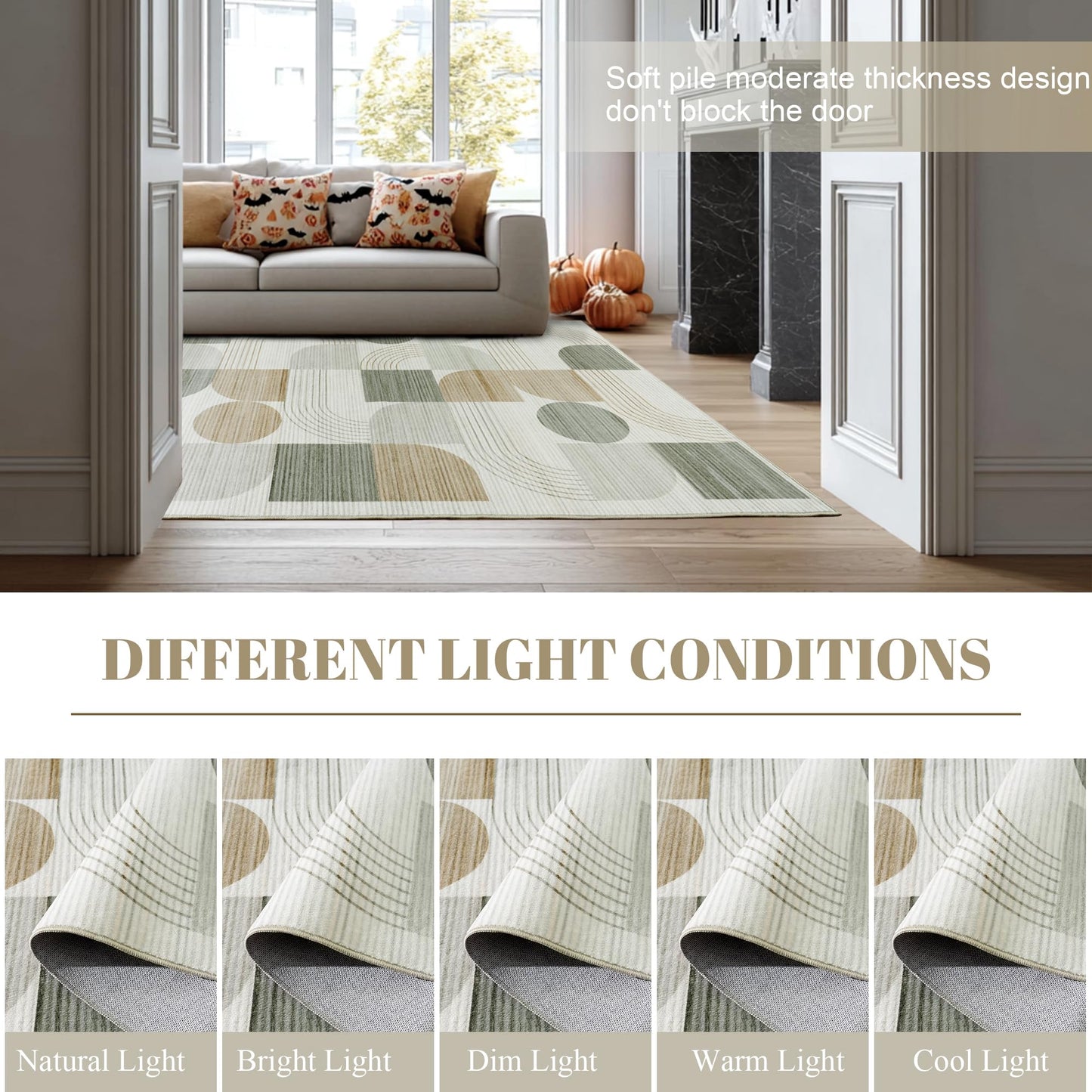 QDUIDU Large Machine Washable 8x10 Area Rug, Soft Modern Geometric Abstract Beige Rugs for Bedroom Living Room, Non-Shedding Faux Wool Indoor Throw Floor Carpet for Office Entryway Dining Room Decor