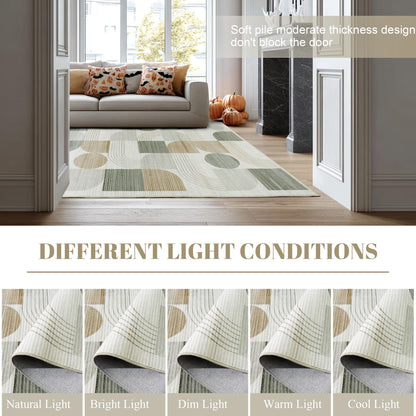 QDUIDU Large Machine Washable 8x10 Area Rug, Soft Modern Geometric Abstract Beige Rugs for Bedroom Living Room, Non-Shedding Faux Wool Indoor Throw Floor Carpet for Office Entryway Dining Room Decor