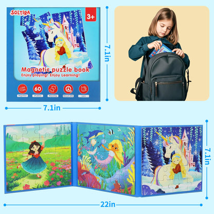 Magnetic Puzzles for Toddlers 3-5 60PCS 3 Unicorn Mermaid Princess Themes Puzzle Magnetic Puzzles for Girls 4-6 Travel Puzzles or Airplane/Car/Road Trip Gift Toys for Girls 4-8 Years Old