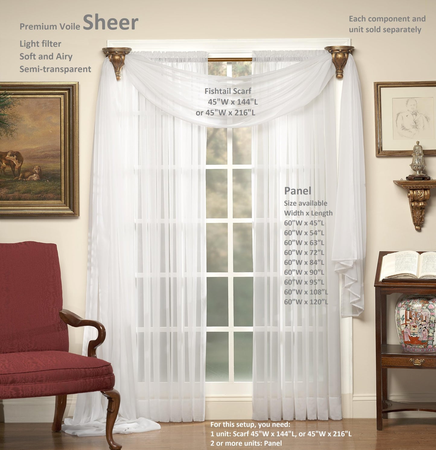 Today's Curtain Emelia Original Voile Scarf 144", Wedge Blue, 45" W x 144" L